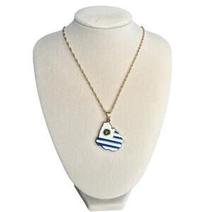 Uruguay Map Flag Pendant Necklace Stainless Steel Gold Unisex Jewelry